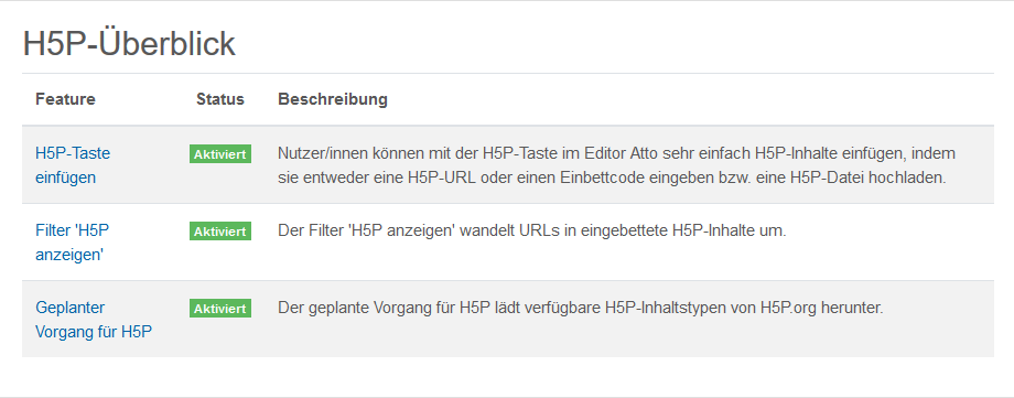 screenshot der H5P Einstellungen im Admin Bereich